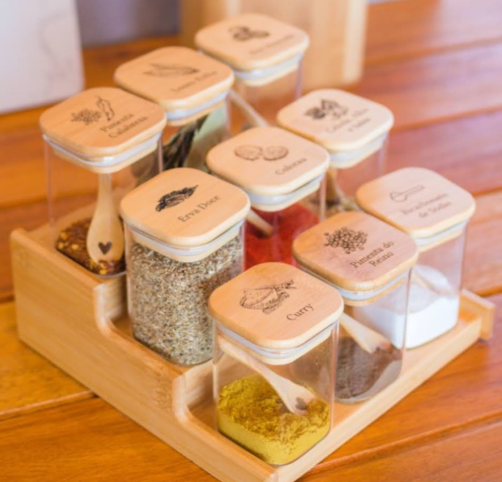 KIT COMPLETO DE 9 POTES DE 200ML + BANDEJA + 9 COLHERES